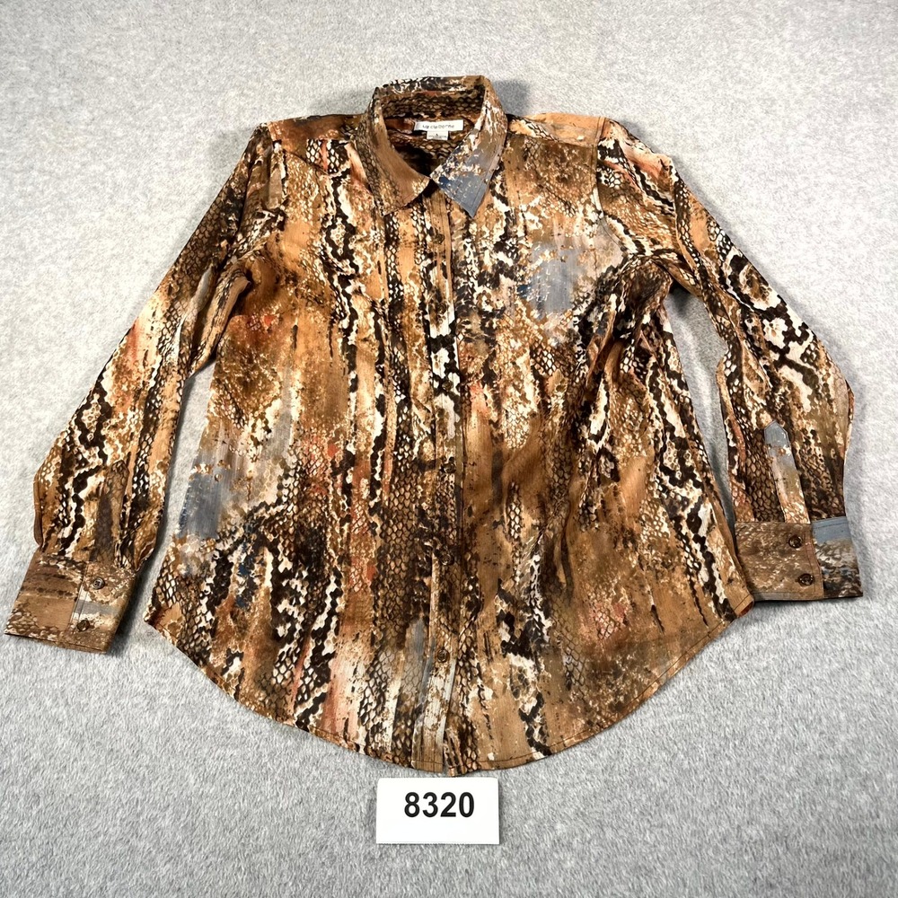 Liz Claiborne Shirt Womens Large Brown Snake Print Collared Button Up Casual